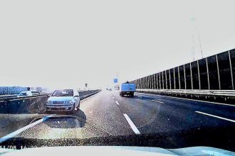 A family narrowly escaped disaster when a car drove the wrong way on Italy’s A4 motorway - quick reflexes by driver Davide Zaccaria avoided a terrifying head-on crash.