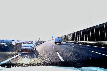 A family narrowly escaped disaster when a car drove the wrong way on Italy’s A4 motorway - quick reflexes by driver Davide Zaccaria avoided a terrifying head-on crash.
