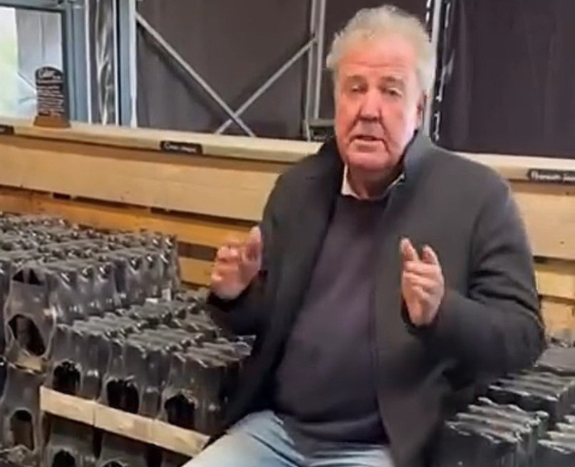 Jeremy Clarkson sits on packs of Hawkstone beer in a promo clip turning two twelve packs into accidental limited editions as fans joke about buying booze touched by the presenter’s backside.