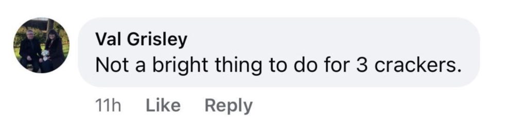 Social media comment on the post of Shoplifter caught stealing three Christmas crackers is arrested after police discover he is already wanted leaving the festive thief in custody thanks to sharp eyed staff.