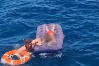 A man was miraculously rescued 23 miles out to sea after drifting on a lilo spotted by chance by a tanker before Spain’s maritime rescue brought him safely back to shore.