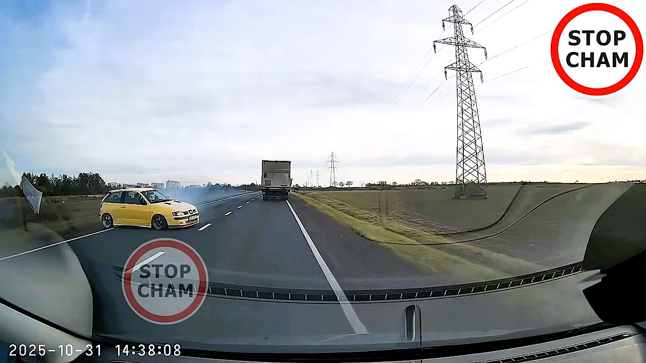 A BMWs risky overtake nearly caused a head on crash in Poland as dashcam footage shows a yellow Seat skidding to avoid impact before chasing the driver in a dramatic near miss.