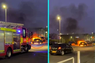 A £40,000 BMW burst into flames outside Greggs on an Enfield retail park, with firefighters rushing to tackle the inferno as shocked shoppers watched the parked car become engulfed.