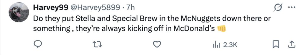 Social media comment on the post of Brave McDonalds worker confronts violent youths during chaotic attack in north London branch, shielding himself as bottles were thrown and earning praise for standing his ground.