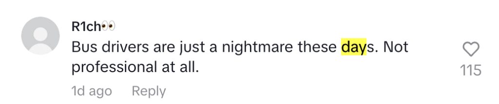 Social media comment on the post of Bus driver confronted after flashing headlights 106 times at car near Leytonstone alarming parent and child sparking road safety concerns as police TfL and operator are contacted.