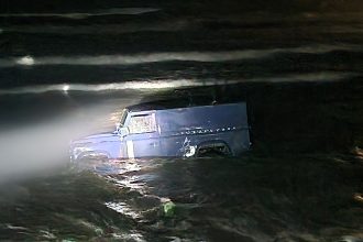 Coastguard Christmas party is interrupted as crews race into Storm Bram to save a man and vehicle trapped on rocks near Burgh Island before returning to celebrations after a successful rescue.