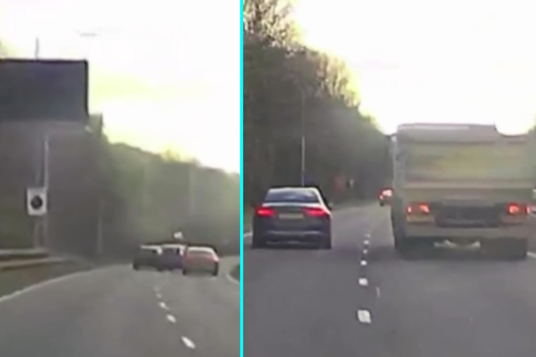 Dashcam footage shows a Ford Fiesta losing control after a risky overtake on a west London dual carriageway, smashing into the barrier before the driver narrowly escaped injury.