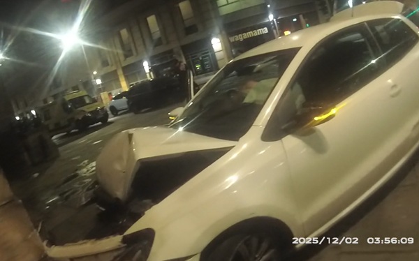 Drunk driver banned for Christmas after crashing into historic Nottingham Guildhall, caught on CCTV swerving into listed building while over drink drive limit on cameras.