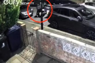 Three hooded thieves stole two food delivery mopeds from a west London residential street in seconds during an early morning raid caught on CCTV footage.