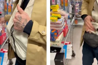 A shoplifter caught at an Acton Co op unloading £80 of ham butter and meat from his top shocked locals after staff confronted him following CCTV suspicion during the brazen midday theft.