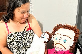 Woman who married a rag doll claims to give birth on a toilet days before Christmas, welcoming fourth child with cloth husband in viral TikTok story online sensation now .