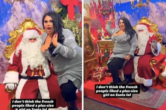 Plus size influencer sparks viral debate after sitting on Santas lap in Europe as shocked bystanders stare prompting conversations about body confidence beauty standards and acceptance abroad.