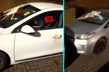 Angry resident pelts cars with eggs and flour then slaps fake parking tickets saying you parked like a c*nt - three vehicles targeted in Southall, west London.
