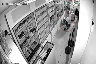 Audacious crooks raid vape and phone shop as alarm blares, smashing shutters and grabbing loot on CCTV before fleeing Kilburn High Road in early hours.