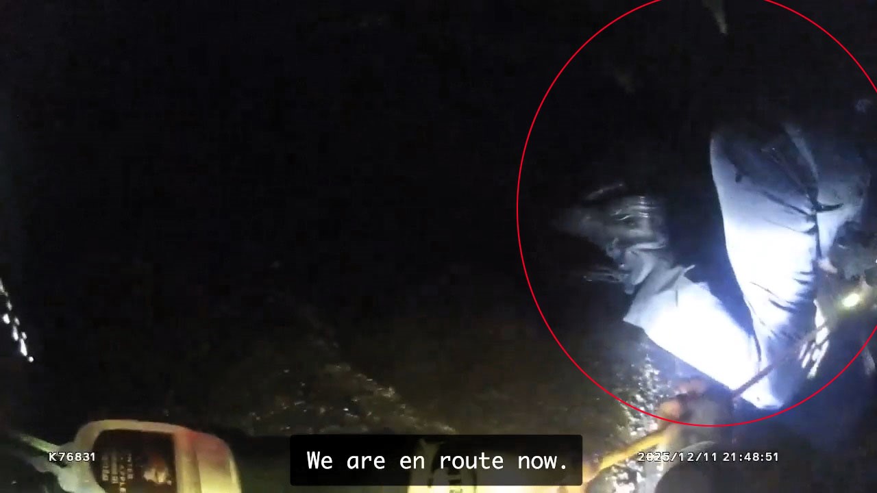 Six police officers formed a human chain to rescue a 66-year-old woman trapped upside down in powerful waves at Aberavon beach, Wales, using a rope tied around her ankle on December 11.