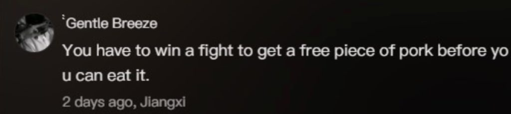 Social media comment on the post of Brawl erupts between women at soup festival in Leshan City, China as attendees scramble for seats at annual event. Organiser had to slaughter four pigs for extra crowd.