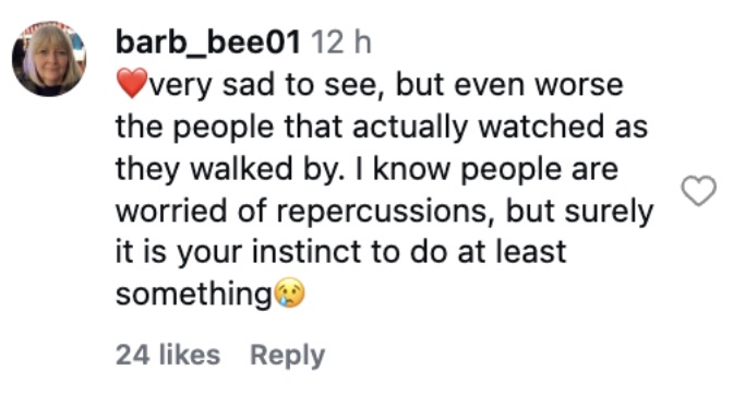 Social media comment on the post of Elderly man mugged at knifepoint as passersby walk by without helping in Southall, west London. Three hooded yobs cornered OAP victim. CCTV captured incident.