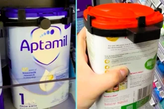 Co-op puts security tags on baby formula amid shoplifting crisis - £10.75 tubs tagged at north London store. Desperate new mums stealing to feed babies during cost of living squeeze.