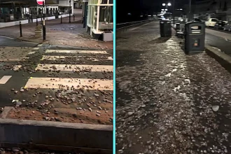 Storm Goretti dumps tons of pebbles across Sidmouth roads after 100mph winds - local cafe owner says he's never seen rocks that size thrown over sea wall.