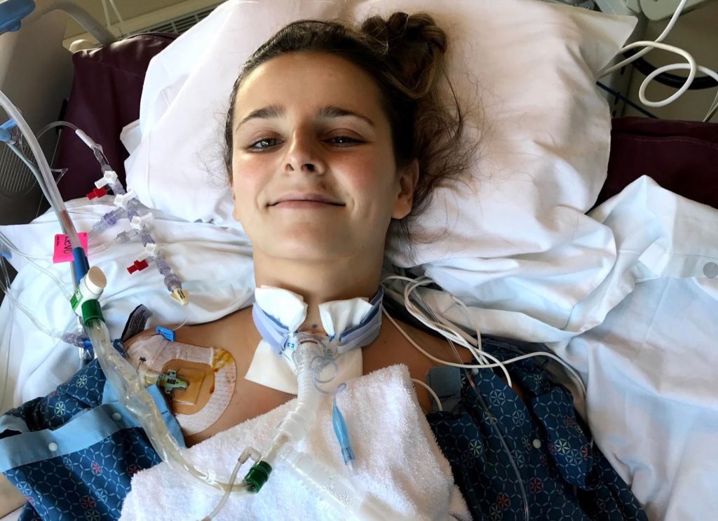 Woman paralyzed from neck down after freak skiing accident shares satirical videos. Rebecca Koltun, 26, broke her neck on the slopes and now uses humor to cope.