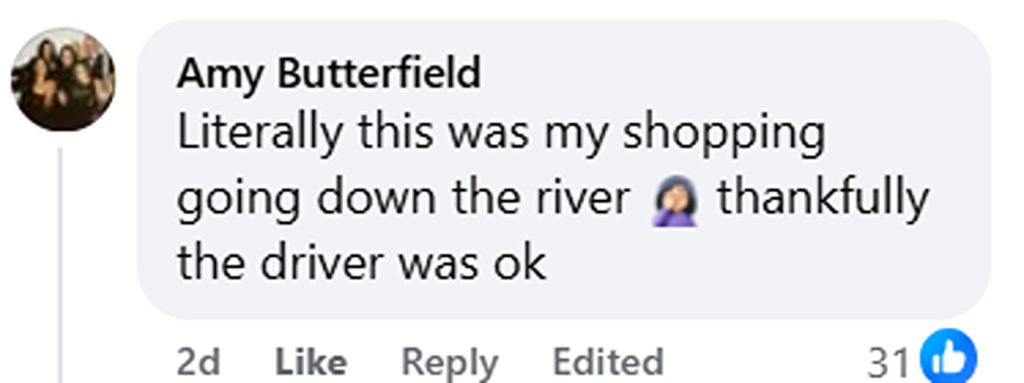 Social media comment on the post of ASDA delivery van swept away in swollen River Rea near Kidderminster, Shropshire after weeks of heavy rain. Vehicle semi-submerged at Walfords Bridge but driver safe.