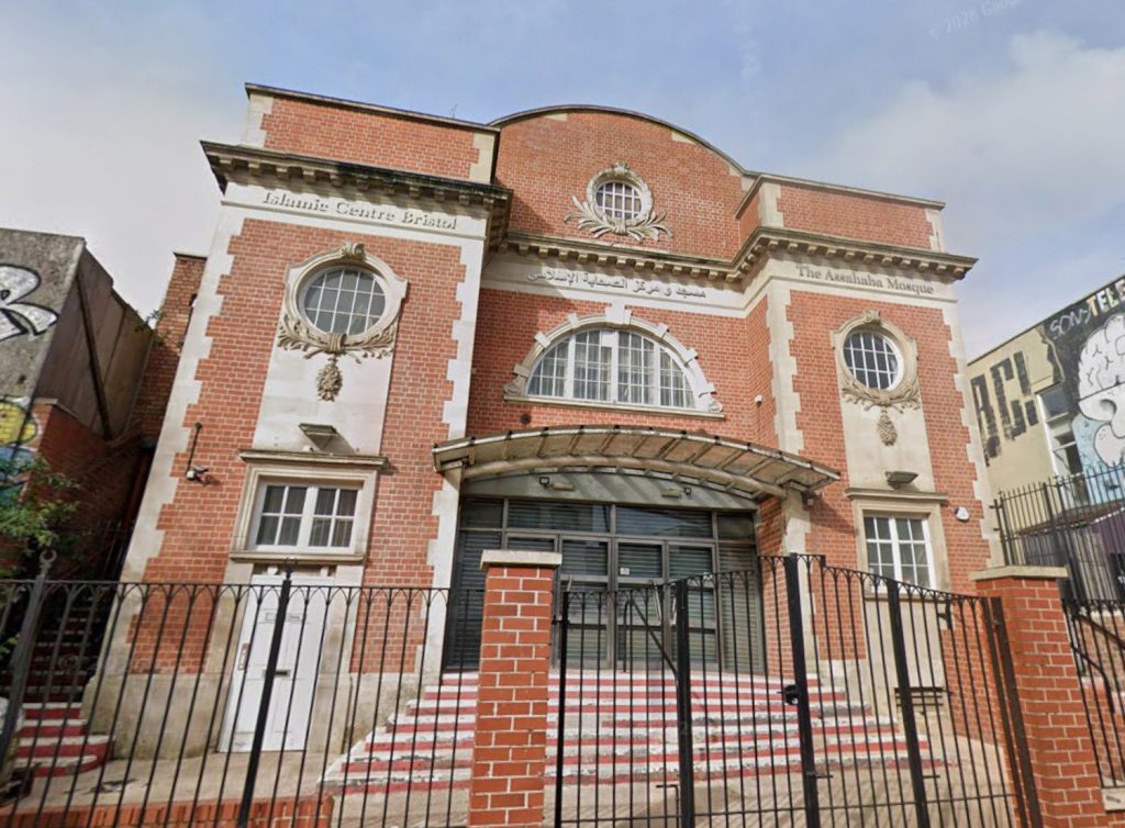 Police hunt bald cyclist who stuck bacon on mosque door during Ramadan prayers in Bristol - CCTV released as officers investigate the incident as a religiously aggravated hate crime.