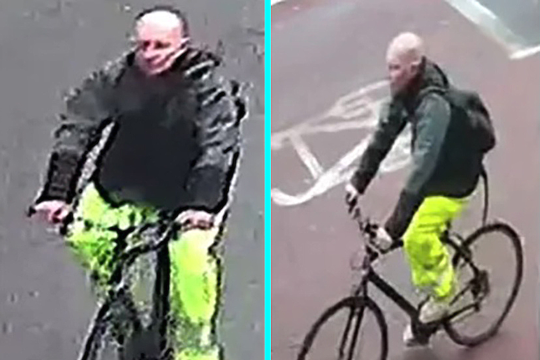 Police hunt bald cyclist who stuck bacon on mosque door during Ramadan prayers in Bristol - CCTV released as officers investigate the incident as a religiously aggravated hate crime.