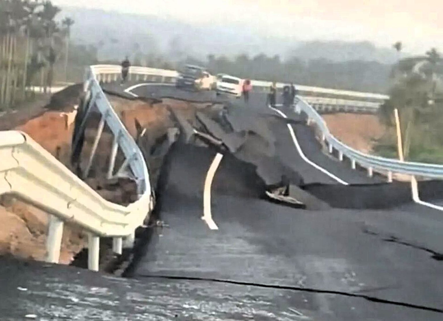 Brand new road collapses just days before opening in China after being built on a dried-out riverbed - authorities launch investigation and vow "no leniency will be shown".