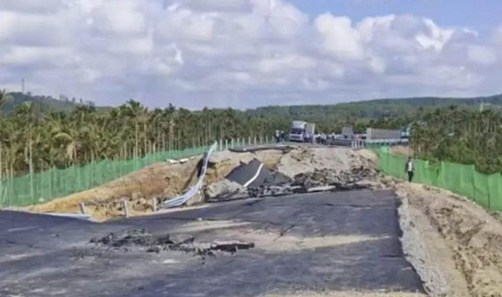 Brand new road collapses just days before opening in China after being built on a dried-out riverbed - authorities launch investigation and vow "no leniency will be shown".