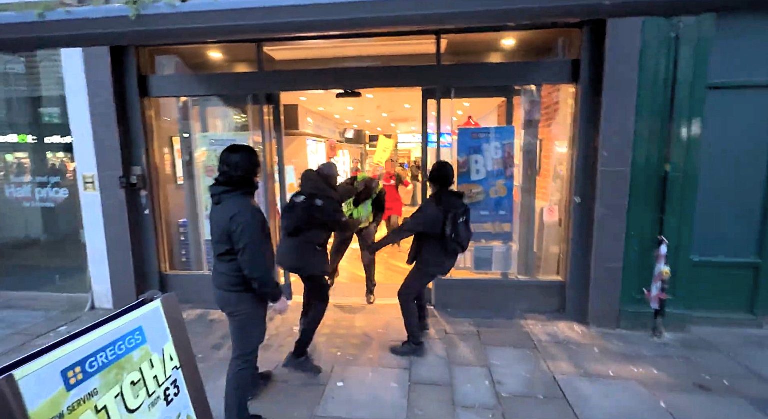 A Greggs security guard was kicked and punched by shoplifters in broad daylight in Croydon - as the beloved bakery chain battles a surge in brazen theft across its branches.