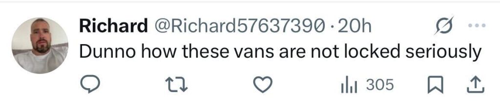 Social media comment on the post of Man caught on camera stealing food from unmanned Sainsbury's delivery van before cycling away in Bromley-by-Bow, East London. Shocking video gets 81,900 views.