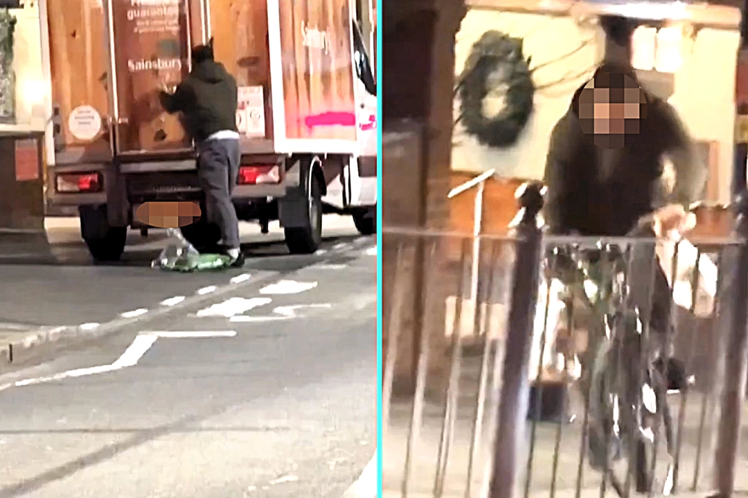 Man caught on camera stealing food from unmanned Sainsbury's delivery van before cycling away in Bromley-by-Bow, East London. Shocking video gets 81,900 views.