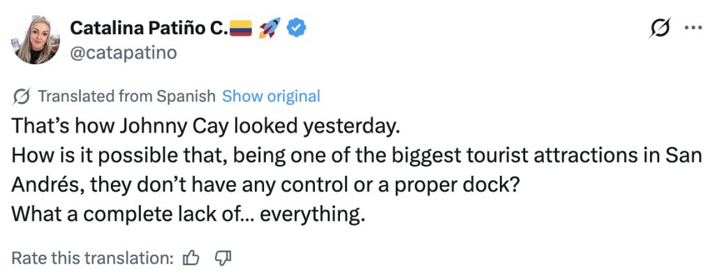 Social media comment on the post of Day-tripper suffers spinal fracture after horrifying fall from tour boat in rough seas at Johnny Cay, Colombia. No medical equipment on island. Doctors improvised collar.