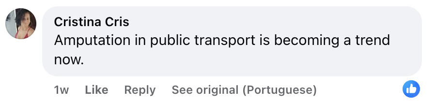 Social media comment on the post of A driver lost a finger after opening his car door into the side of a passing bus in Brazil - with disturbing CCTV footage capturing the shocking moment and its grim aftermath on the roadside.