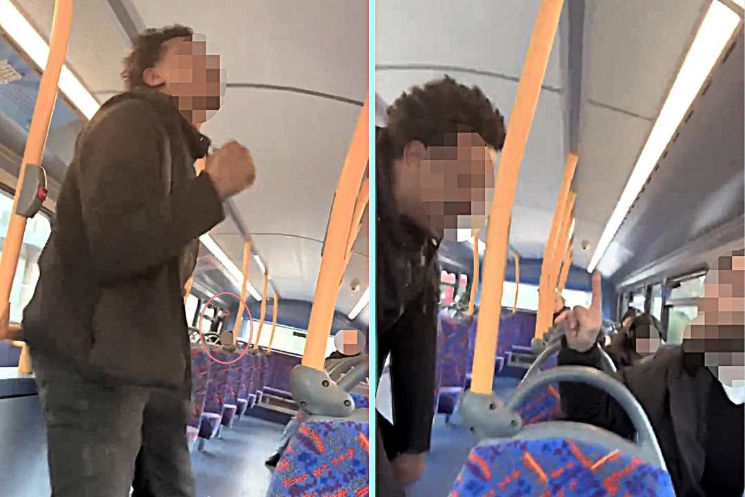 Drunk man targets Jewish passenger on London bus, forcing him to flee for his safety. Another commuter chants free Palestine as incident unfolds on route 460 in Barnet.