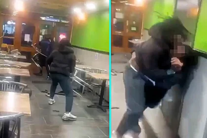 Two men caught on camera brutally beating a diner before a one-on-one chair duel breaks out at a restaurant on Deptford High Street in south east London - shocking footage.
