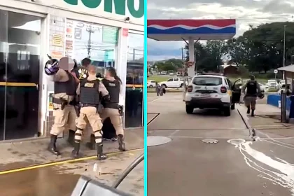 Officer needed five stitches after police car door struck his head during chase in Patrocínio, Brazil. Motorcyclist suspect apprehended after cartoonish mishap at petrol station.
