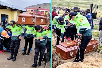 Kind cops carry coffin over a mile for 90-year-old mother with no money. Four Peru officers walked 2km through rocky terrain to bury Elena Meza's son Dario.