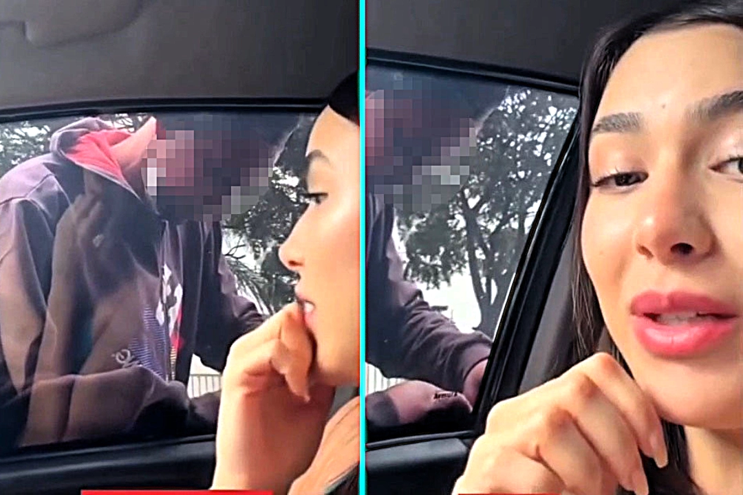 Influencer Cecilia Raile livestreams suspected thief trying to break into her armoured car while she sits nervously inside in São Paulo. Viral video watched 4m times.