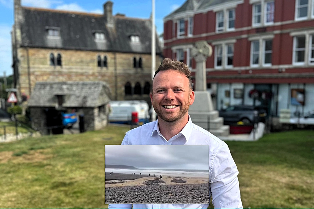MP Ben Maguire fumes as raw sewage pours onto Widemouth Bay beach in Bude during half-term. Children seen playing metres from brown discharge. Video watched 245,000 times.