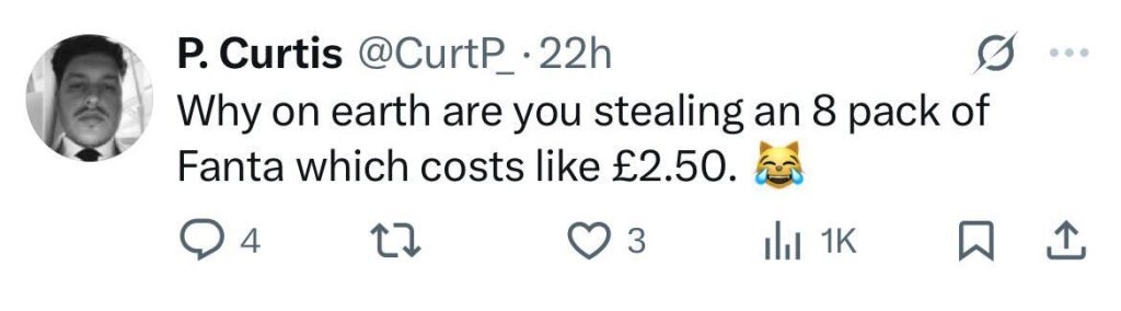 Social media comment on the post of Shoplifters wrestle with Co-Op staff on Isle of Dogs before one escapes with three eight-packs of Fanta. Viral footage of the bizarre London theft shocked social media.