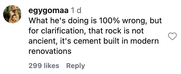 Social media comment on the post of Tour guide arrested after being caught on camera scribbling chalk drawings on a 4,000-year-old pyramid in Egypt - he now faces up to a year in prison and a hefty fine.