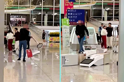 British man, 35, arrested for smashing 10 check-in kiosks during violent 6am rampage at Hong Kong airport. Filmed attacking the machines with metal stanchion. Had Viagra.