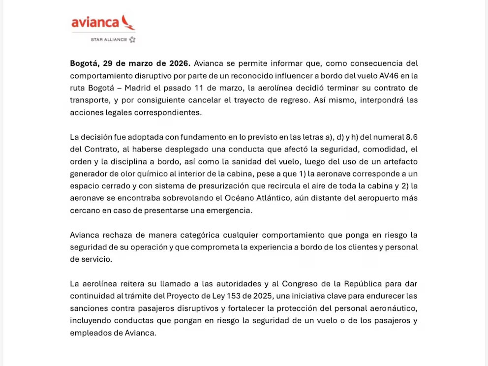 Colombian influencer Yeferson Cossio faces legal action from Avianca after using a fart machine on a flight from Bogota to Madrid - and has been banned from the airline.