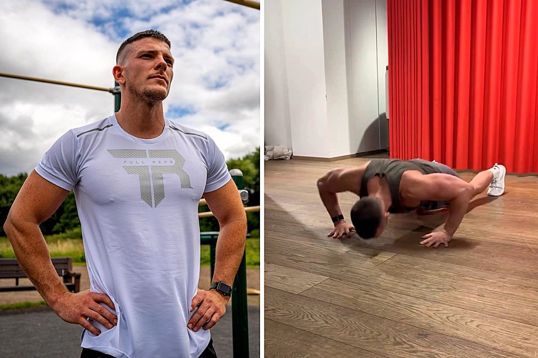 A British fitness coach has set a Guinness World Record by completing 29 explosive 180-degree plyometric push-ups in one minute, showcasing incredible strength and agility.