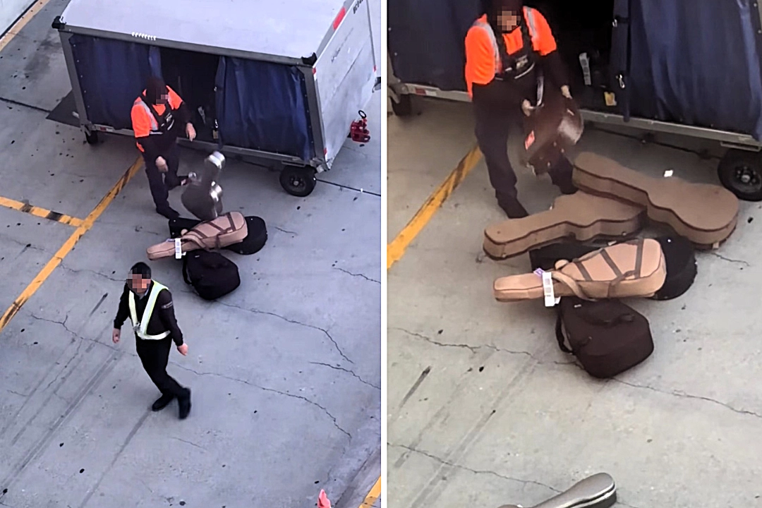 Shocking video shows airport worker throwing guitars on the floor while unloading luggage at LAX - racking up 2m views as viewers call for the baggage handler to be fired.