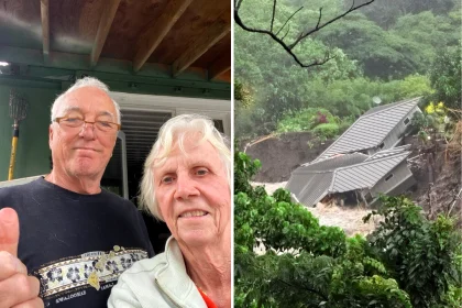 An elderly couple lost everything after a raging river ripped through their Maui home and swept it away - shocking footage of the collapse has racked up over 2.2m views.