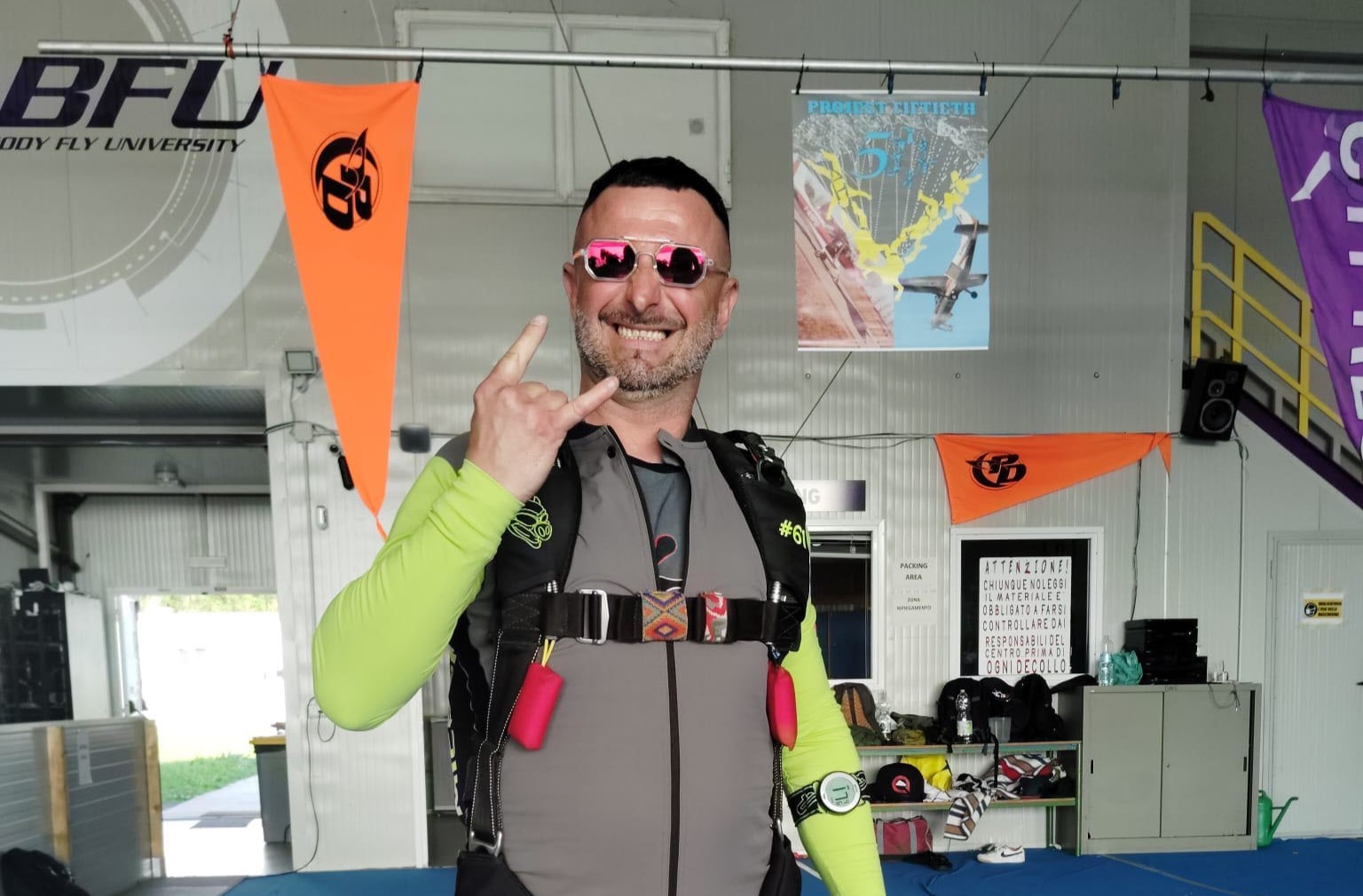 Expert skydiver Simone Bacchiega, 51, dies tragically in Sardinia while testing a new parachute for the first time. A sudden turn at 130ft cost him his life. Full story.