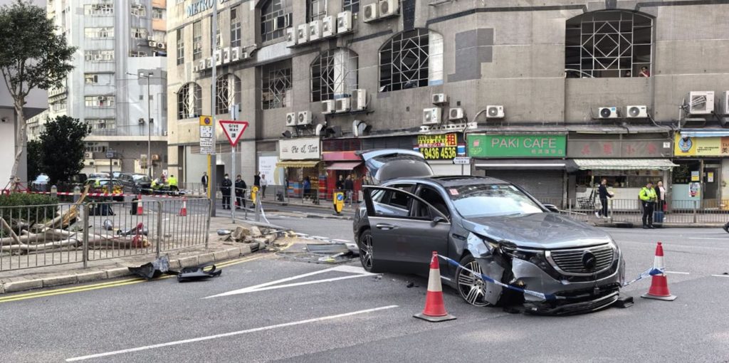 An elderly driver ploughed into a crowd of tourists in Hong Kong after reportedly mixing up the pedals - nine people were injured including eight pedestrians on the street.