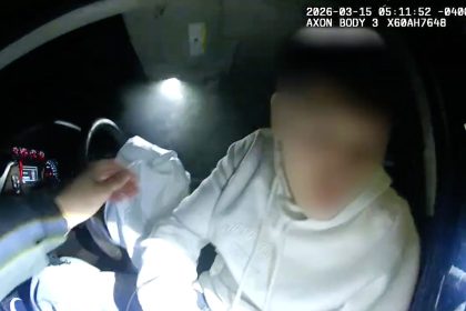 Shocking footage captures the moment a car ploughs into a traffic stop in New York sending vehicles crashing and striking a police officer during a routine early-morning pullover.